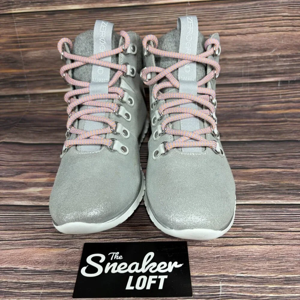Cole Haan Zerogrand Waterproof Hiker Lace‎ Up Boots Silver Glitter Size 7.5